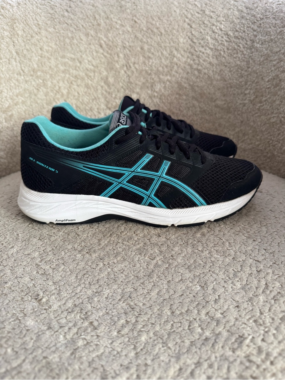 ASICS Gel Contend 5 Womens 8.5 Running Shoes Black Aqua Turquoise Athletic